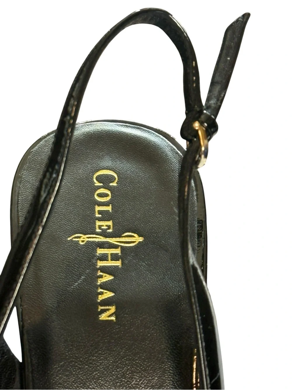 Cole Haan Nike Air Black Patent Leather Slingback Peep Toe Heels Size 10B